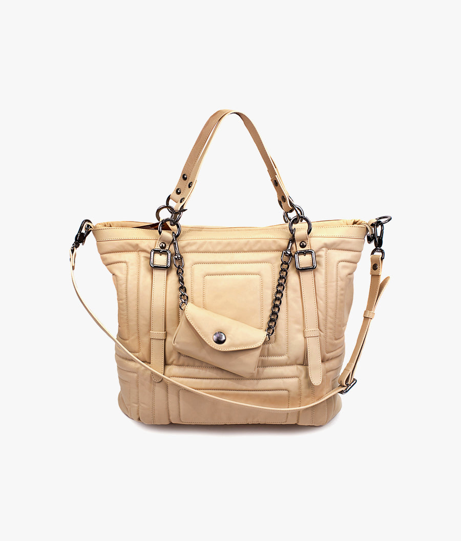 Fancy Handle Beige Bag